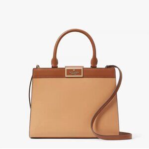 Kate Spade Reegan Colorblock Smooth Leather Satchel Crossbody in Tiramisu Mousse
